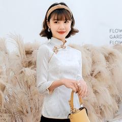 Spring and summer new slim cheongsam short improved four side elastic cheongsam girls' performance top suit in the Republic of China