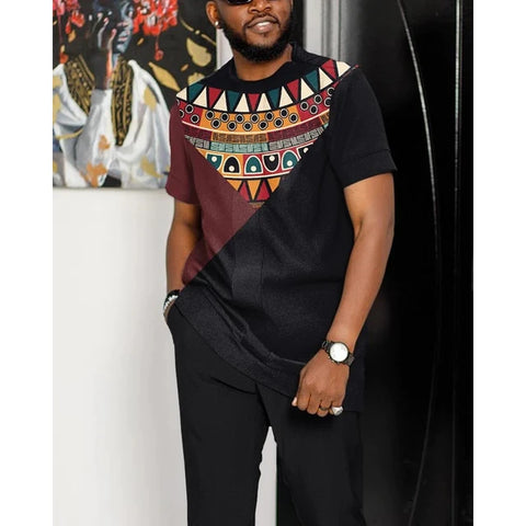 Men African Print Round Neck Top