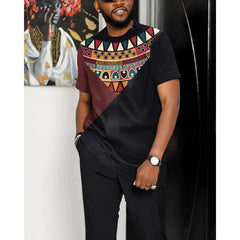 Men African Print Round Neck Top