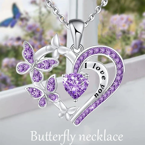 Purple Heart Butterfly Necklace Pendant