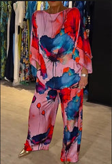 Indian Casual Round Neck Printed Satin Suit