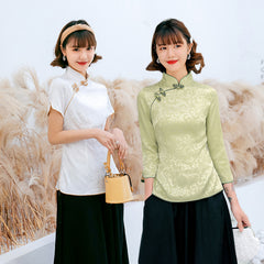 Spring and summer new slim cheongsam short improved four side elastic cheongsam girls' performance top suit in the Republic of China
