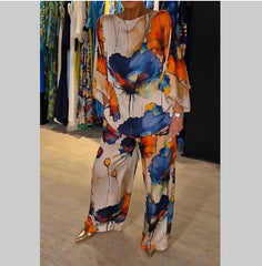 Indian Casual Round Neck Printed Satin Suit