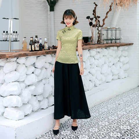Spring and summer new slim cheongsam short improved four side elastic cheongsam girls' performance top suit in the Republic of China