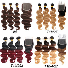 Brazilian Ombre Body Wave Bundles with Closure – Soft & Voluminous Hair Extensions