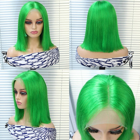 Straight Bob Lace Front Wig Colored Human Hair 13x4 Short