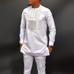 African Men's Native Disigner Clothing Tunic Ethnic Style 2pcs Dashiki Pants Sets Traditional Outfit Kaftan