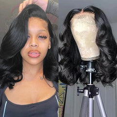 Body Wave Short Bob Wig 180 Density 13x4 Lace Front Human Hair 16 Inch 100% Brazilian Remy Hair Pre Plucked With Baby Hair