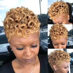 curly pixie cut synthetic bob wig short hair on mannequin