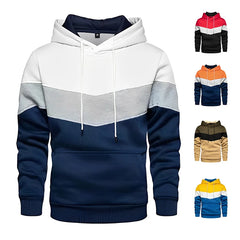 Men's Patchwork Hoodie Outdoor Casual Sportswear Street Fashion Men's Fleece Thermal Hooded Sweatshirt