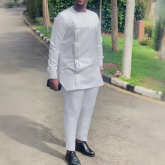 African Men's Native Disigner Clothing Tunic Ethnic Style 2pcs Dashiki Pants Sets Traditional Outfit Kaftan