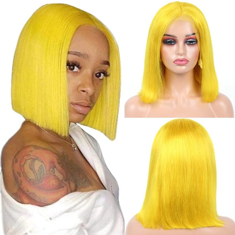 Straight Bob Lace Front Wig Colored Human Hair 13x4 Short