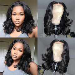 Body Wave Short Bob Wig 180 Density 13x4 Lace Front Human Hair 16 Inch 100% Brazilian Remy Hair Pre Plucked With Baby Hair