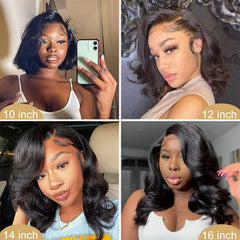 Body Wave Short Bob Wig 180 Density 13x4 Lace Front Human Hair 16 Inch 100% Brazilian Remy Hair Pre Plucked With Baby Hair