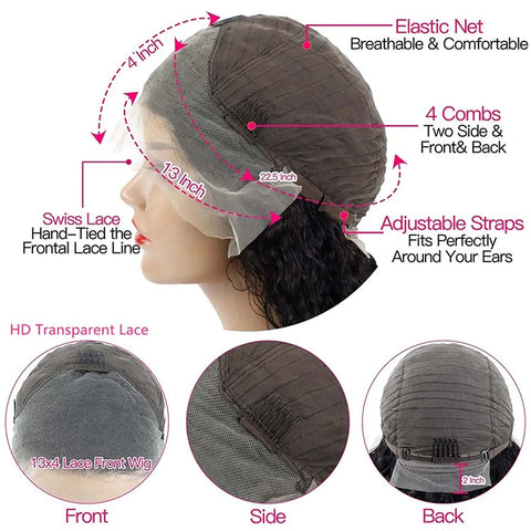 Body Wave Short Bob Wig 180 Density 13x4 Lace Front Human Hair 16 Inch 100% Brazilian Remy Hair Pre Plucked With Baby Hair
