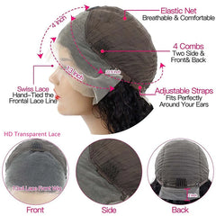 Body Wave Short Bob Wig 180 Density 13x4 Lace Front Human Hair 16 Inch 100% Brazilian Remy Hair Pre Plucked With Baby Hair