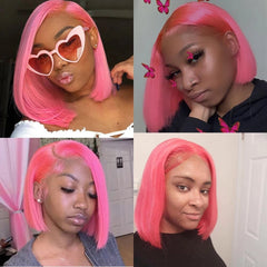 Straight Bob Lace Front Wig Colored Human Hair 13x4 Short