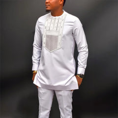 African Men's Native Disigner Clothing Tunic Ethnic Style 2pcs Dashiki Pants Sets Traditional Outfit Kaftan
