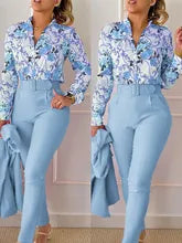  Unique Glamor Style Ladies Fashion 2PC V Neck Floral Set – Elegant, trendy, and comfortable floral outfit for any occasion