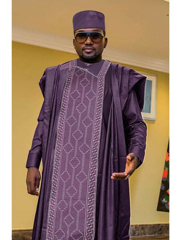 African Men Tradition Embroidered Shirt Bazin Robe 3pc Set – A Symbol of Prestige and Style
