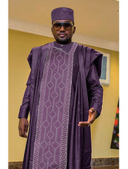 African Men Tradition Embroidered Shirt Bazin Robe 3pc Set – A Symbol of Prestige and Style
