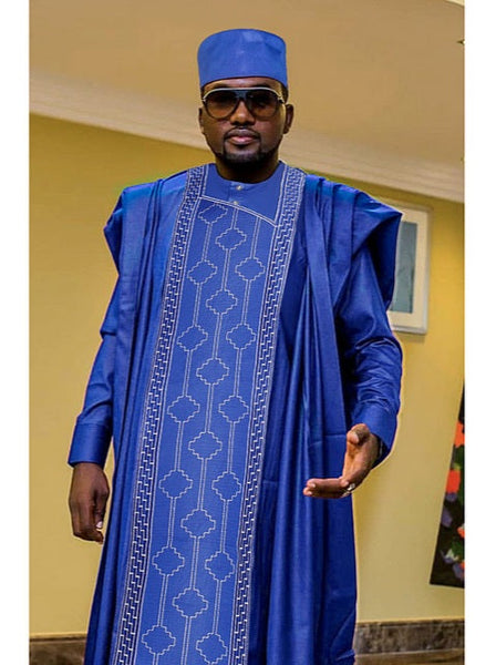African Men Tradition Embroidered Shirt Bazin Robe 3pc Set pants set