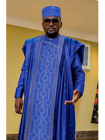 African Men Tradition Embroidered Shirt Bazin Robe 3pc Set – A Symbol of Prestige and Style