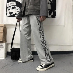 Japanese Y2k Oversize Graphic Wide Sweatpants Men Streetwear Print Casual Track Pants Male Sport Straight Trousers