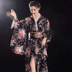 Fashion National Trends Women Sexy Kimono Yukata With Obi Novelty Evening Dress Japanese Cosplay Costume Floral One Size