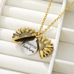 You Are My Sunshine Sunflower Locket Pendant Necklace Wife Daughter featuring sunflower locket with engraved message