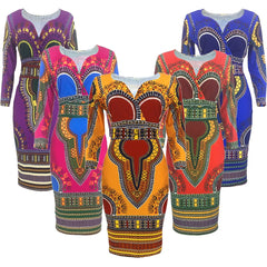 African Women Dashiki Print Tribal Ethnic Fashion V-neck Casual Dress