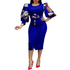 Women Elegant Bodycon Dresses O Neck Three Quater Sleeves High Waist Office Ladies Work Wear Package Hip African Fashion Spring