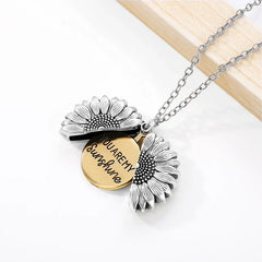 You Are My Sunshine Sunflower Locket Pendant Necklace Wife Daughter featuring sunflower locket with engraved message