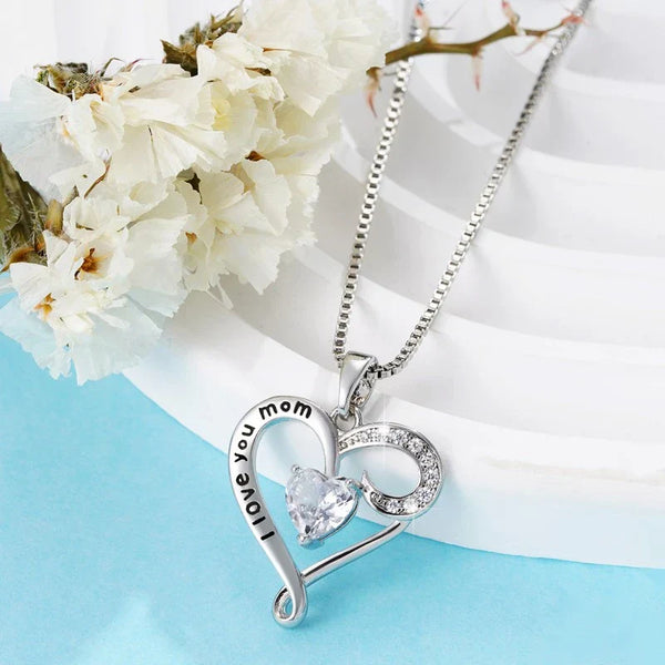 I Love You Mom Heart Shape Crystal Pendant Necklace