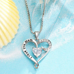  I Love You Mom Heart Shape Crystal Pendant Necklace – Elegant Gift for Mom