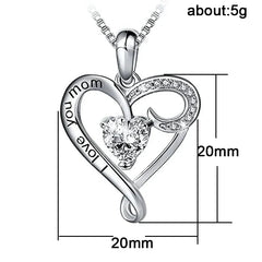  I Love You Mom Heart Shape Crystal Pendant Necklace – Elegant Gift for Mom