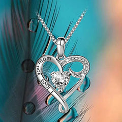 I Love You Mom Heart Shape Crystal Pendant Necklace – Elegant Gift for Mom