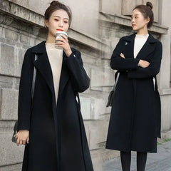 European and American autumn and winter coats for women's clothing Solid color lapel Long sleeved woolen women's coats Simple st