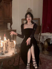 French Black Velvet Spaghetti Strap Midi Dresses for Women Summer Autumn Elegant Party 2-piece A-line Evening Formal Attire Dresses