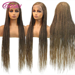 Synthetic Full Lace Front Cornrow Double Braided Wigs For Women Box Side Part Braided Wig Faux Locs