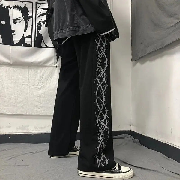 Japanese Y2k Oversize Graphic Wide Sweatpants Men Streetwear Print Casual Track Pants Male Sport Straight Trousers