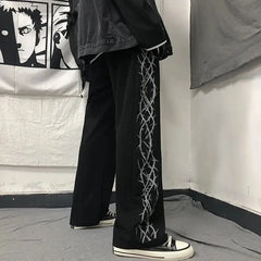 Japanese Y2k Oversize Graphic Wide Sweatpants Men Streetwear Print Casual Track Pants Male Sport Straight Trousers
