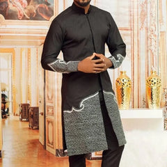 African men Wedding Beaded Long-sleeved Top Pants Set Kaftan Traditional Clothing Ethnic Casual Men's 2Pcs Suit