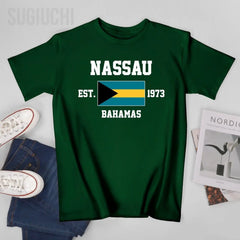 Patriotic Flag Bahamas EST.1973 Nassau Men Tshirt Tees T-Shirt O-neck T Shirts Women Boys Clothing 100% Cotton