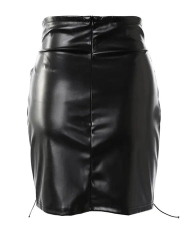 New High Waist Sexy Pu Leather Mesh Lace Up Tight Wrap Hip Half Mini Short Skirt