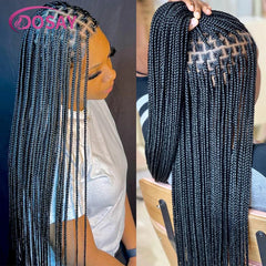36" Full Lace Braided Wigs Synthetic Hair Box Braids Knotless Braided Wigs For African Women