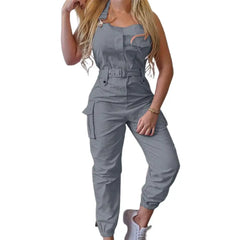 European and American Fashion Women Loose Strap Jumpsuit Ankle Tied Harem Trousers