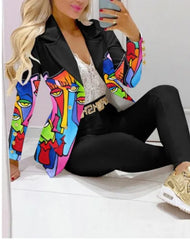 Elegant Two Piece Fashion Print Casual Pants Suits Outfit