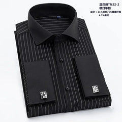 Men French Cufflinks Shirt High Quality Hidden Button Men's Long Sleeve Casual Slim Fit Cuff Dress Shirts (Cufflinks Included)