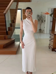 Sexy Backless Lace-up Pu Leather Long Dress Women Sexy Strapless Sleeveless Bodycon Solid Robes 2024 New Street Party Dresses